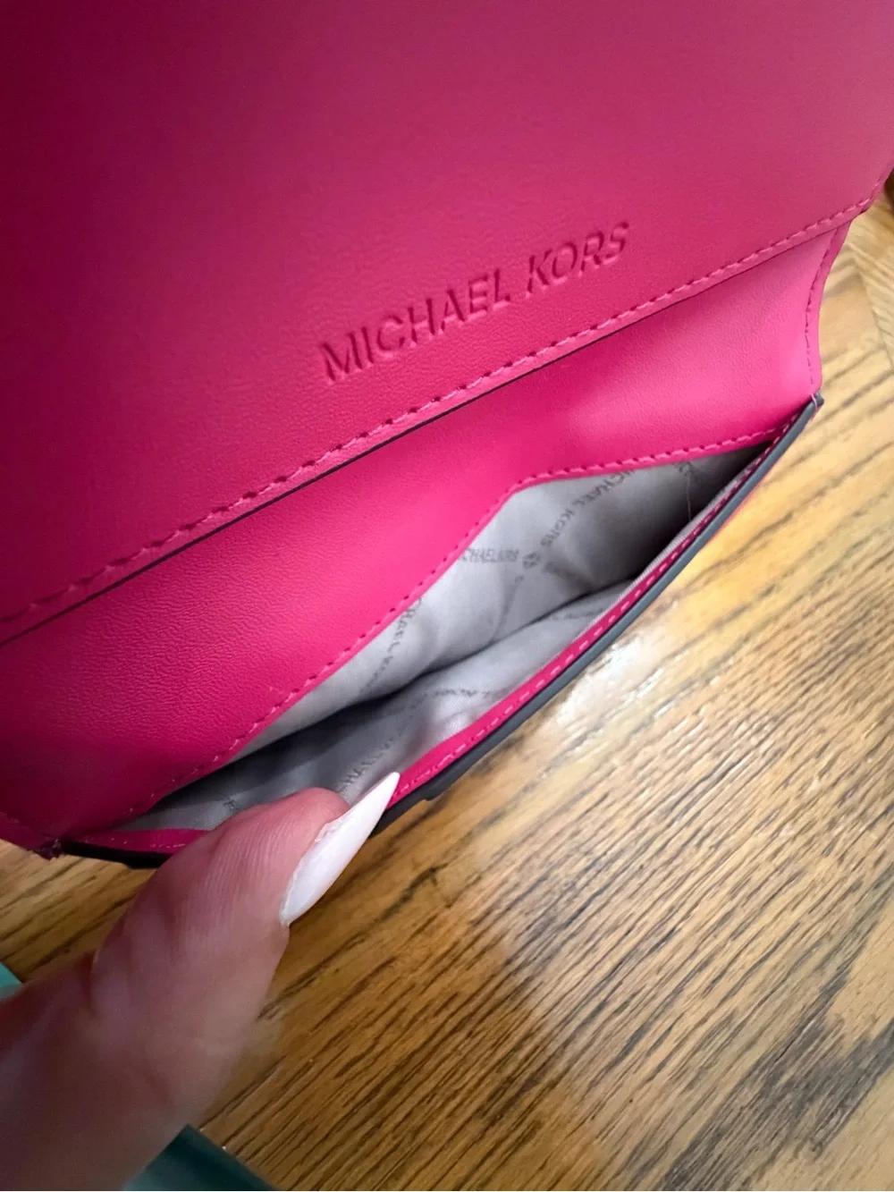 NWOT Michael Kors Pink MK Signature Wallet with White Strap